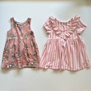 H&M Pink Floral and Striped Girls Dress Duo 2T.